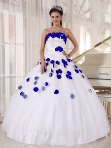Strapless Beaded Hand Flowery Quinceanera Dresses in White in Reston