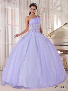 One Shoulder Tulle Beaded Quinceanera Dress in Lilac in Friday Harbor