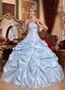 Sweetheart Taffeta Embroidered Baby Blue Quince Dresses with Beading in Norfolk