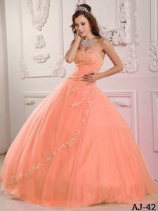 Sweetheart Tulle Appliqued Pink Classical Quinceanera Dresses in Wausau