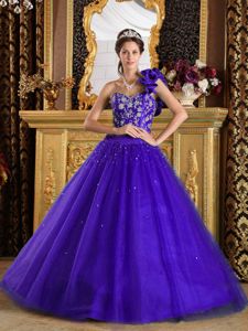 Purple One Shoulder Floor-length Tulle Beaded Quinceanera Dress in Appleton