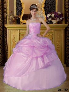 Pink Strapless Organza Ruched Quinceanera Dress with Beading in Spokane