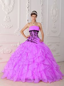 Strapless Appliqued Hot Pink Quinceanera Dress with Ruffles in Herndon