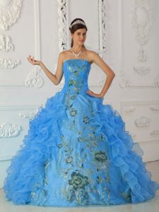 Strapless Embroidered Quinceanera Gown Dress in Aqua Blue in Leesburg VA