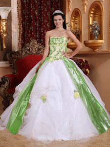 White Ball Gown Strapless Appliques Quinceaneras Dress in La Vega