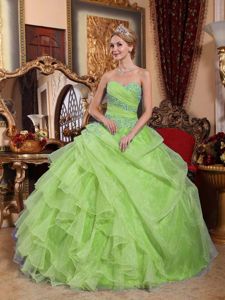2013 Yellow Green Organza Ruched Quince Dresses in Rosario Argentina