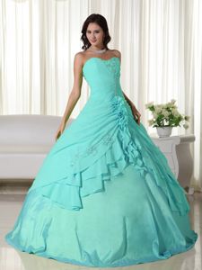 Lovely Aqua Blue Sweetheart Full-length Quinceaneras Dresses with Flowers