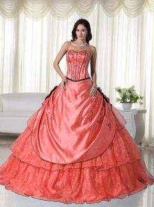 Special Rust Red Strapless Long Quinceanera Gown with Flowers in Biloxi