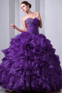 Sweetheart Purple Long Quince Dresses with Beading and Ruffles in Boise