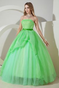 Lovely Spring Green Strapless Full-length Sweet Sixteen Dresses in Nashua