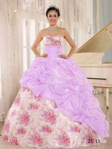 Multi-color Sweetheart Long Quinceanera Gown with Pick-ups and Printing