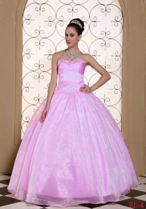 Cute Baby Pink Beaded Sweetheart Long Dress For Quinceanera in Easton