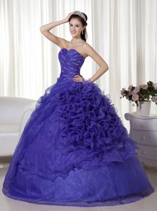 Elegant Purple Sweetheart Long Quinces Dresses with Ruffles and Beading