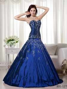 Sweetheart Navy Blue Long Sweet Sixteen Dress with Embroidery in Tulsa