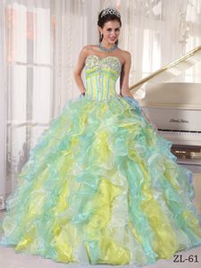 Cute Multi-color Appliqued Sweetheart Long Quinceanera Dresses with Ruffles