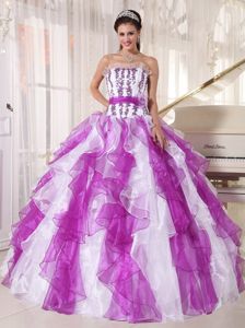 Colorful Strapless Long Sweet Sixteen Dresses with Embroidery and Ruffles