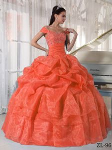 Orange Red Off The Shoulder Floor-length Quinceanera Dress with Pick-ups