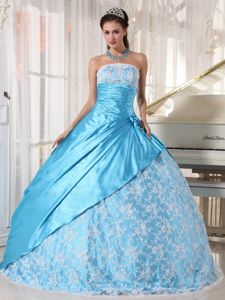 Strapless Baby Blue Floor-length Quinceanera Dresses with Lace in Branson