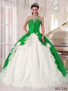 Green and White Sweetheart Floor-length Quinceanera Gowns with Ruffles