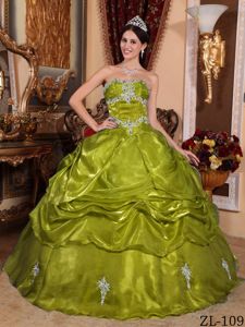 New Olive Green Beaded Strapless Long Quinceaneras Dress with Pick-ups