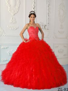 Luxurious Red Beaded Sweetheart Full-length Quinceanera Gowns in Troy