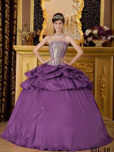Elegant Purple Lace-up Long Quinceanera Dress with Pick-ups and Appliques