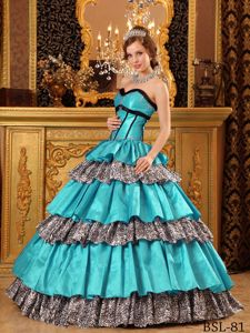 Sweetheart Leopard Turquoise Long Quince Dresses with Layers in Aurora