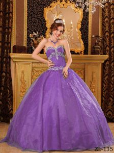 Purple Ball Gown Sweetheart Organza Appliques Sweet Sixteen Quinceanera Dress