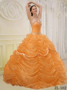 Bright Gold Ball Gown Sweetheart Organza Beading Quinceanera Dress in Boone
