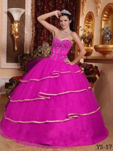 Hot Pink Sweetheart Satin and Tulle Beading and Embroidery Quinceanera Dress