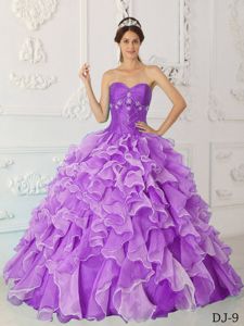 Purple A-Line Sweetheart Taffeta and Organza Beading Sweet Sixteen Dresses