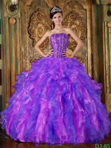 Multi-Color Strapless Organza Beading and Ruffles Sweet 16 Dress in Farmingdale