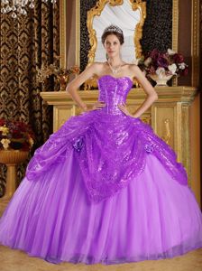 Purple Sweetheart Sequined and Tulle Hand Made Flowers Quinceanera Dress