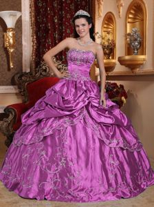 Luxury Purple Strapless Taffeta Embroidery with Beading Quinceanera Dress