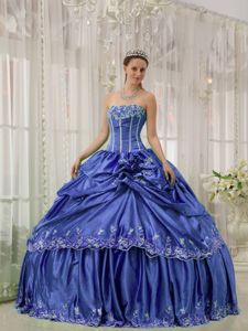 Blue Strapless Taffeta Beading and Appliques Quinceanera Dress in Las Cruces