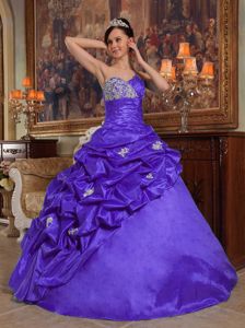 Purple Sweetheart Beading and Appliques Taffeta Quinceanera Dress in Union