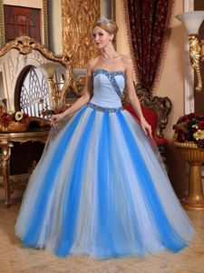 Two-toned Blue A-line Sweetheart Tulle Beading Quinceanera Dress in Trenton