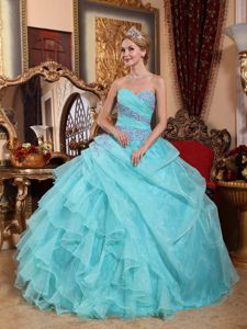Sweetheart Organza Appliques and Ruching Quinceanera Dress in Baby Blue