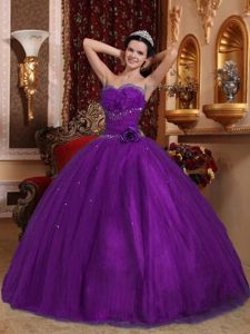 Purple Sweetheart Tulle Beading Quinceanera Dress with Hand Made Flower