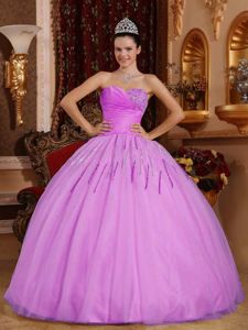 Lilac Tulle Ball Gown Sweetheart Beading and Sequin Quinceanera Gown Dress