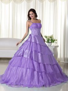 One Shoulder Floor-length Princess Quinceanera Gowns in Lilac with Ruffles