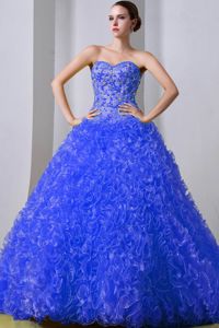 Blue Princess Sweetheart Brush Train Quinceanera Gown Dress with Ruffles