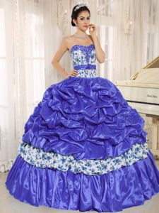 Sweetheart Quinceanera Dress in Cornflower Blue with Pick-ups and Pattern