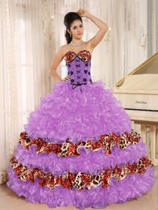 Top Purple Sweetheart Quinceanera Gown Dresses with Ruffles and Pattern