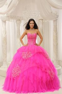 Hot Pink Sweetheart A-line Quinceanera Dresses with Beading and Appliques
