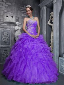 Romantic Sweetheart Quinceanera Dress in Purple with Appliques and Ruffles