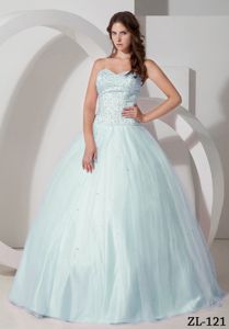 Light Cyan Sweetheart Floor-length Quinceanera Gown Dress with Beading