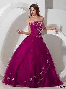 Dark Red Strapless Quince Dress in Floor-length with Appliques in Norcross