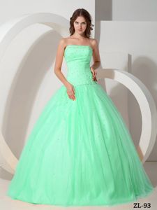 Hot Strapless Floor-length Apple Green Sweet Sixteen Dresses with Beading