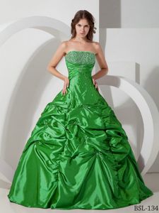 Unique Beaded Strapless Quinceanera Dresses in Floor-length with Pick-ups